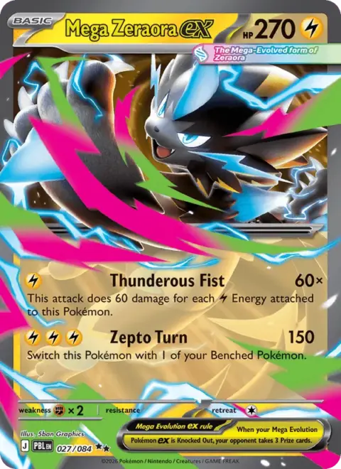 Mega Zeraora ex — Pitch Black 027/084 (Holo)